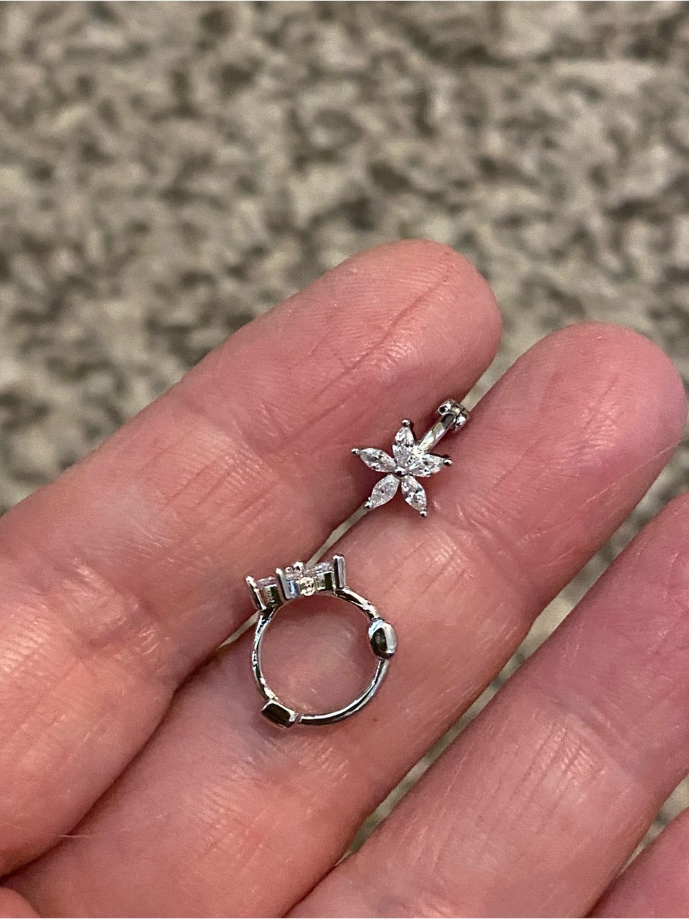 Delicate Silver Flower Drop Earring with Clear Stones